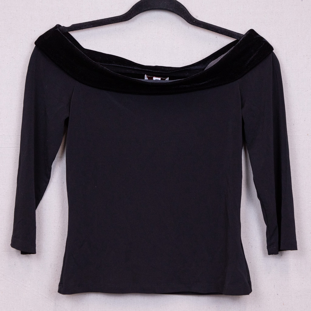 90s Vintage Heart Soul black velvet trim off the shoulder top-M